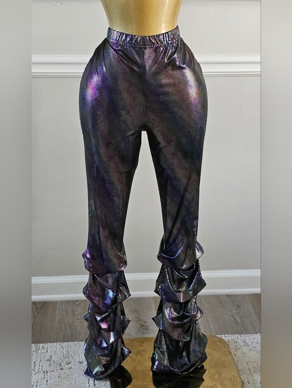 Metallic Holographic Ruffle Flare Pants Size Small